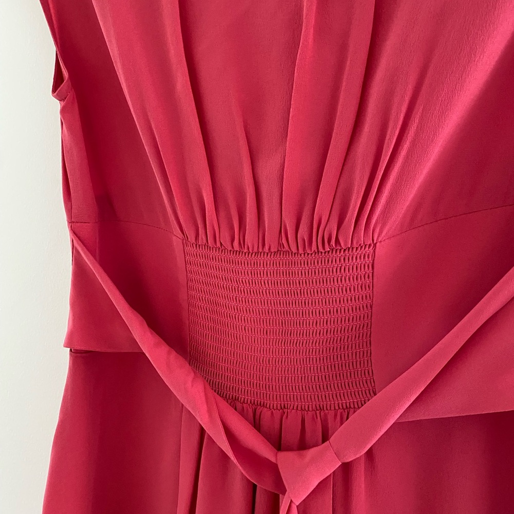 Lil anthropologie Silk Pink Elegant Red V-Neck Dress smocked tie small - Picture 5 of 9